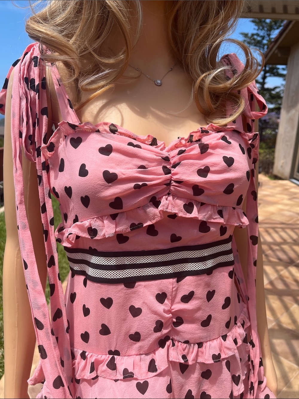 Feminine For Love & Lemons Pink Heart-Print Ruffle Slip with Striped Waist - Picture 4 of 10